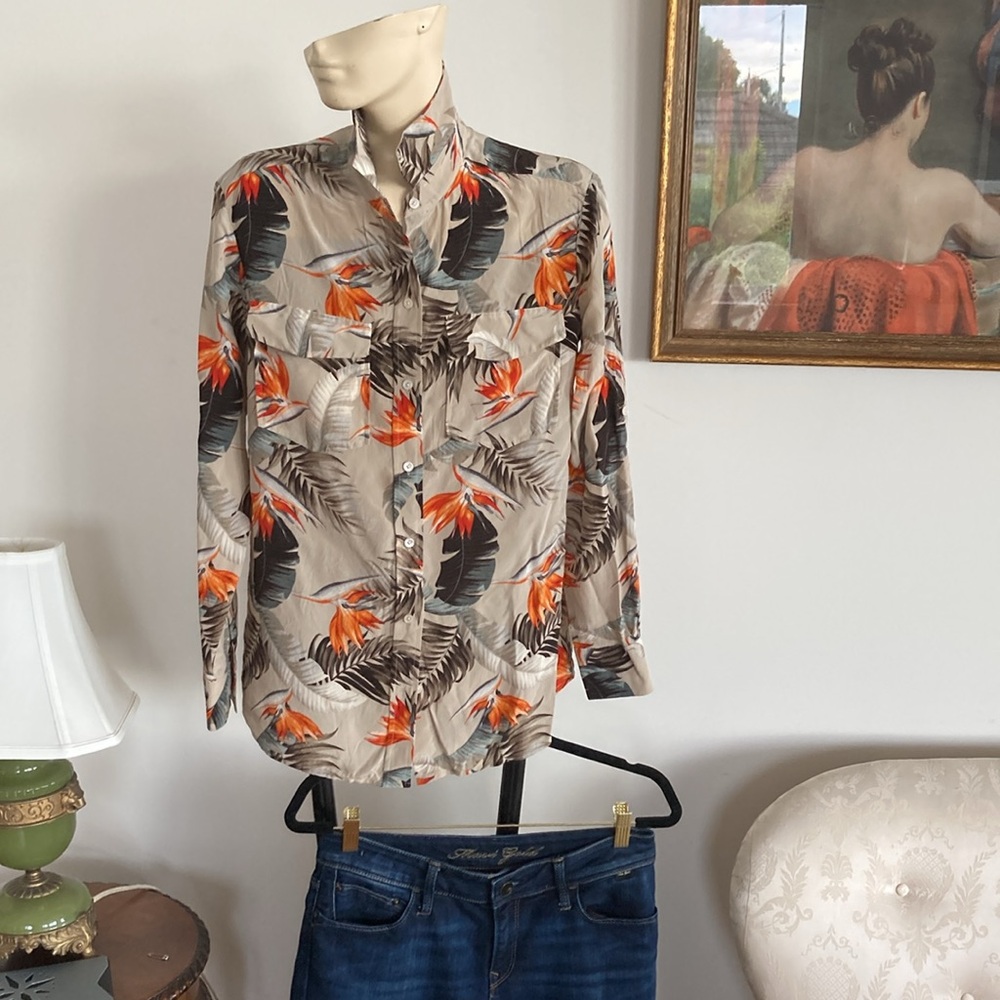 Tommy Bahama Tropical Pttrn Silk Blouse W Pockets